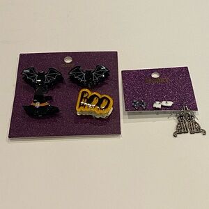 Bundle of Spooky brand Halloween 3-pair Earrings + 4-pack Small Hair Clips NWT